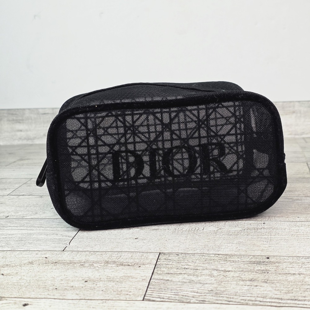 DIOR Beauty Black Mesh Cosmetic Makeup Bag Pouch Case Authentic NWOT